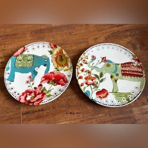 World Market Boho Nomad Elephant Salad or Dessert Plates Ceramic Floral Bohemian